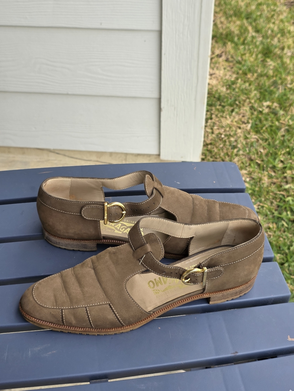 Salvatore Ferragamo Brown Suede Mary Jane Flats 8.5 AAAA Italy Buckle Comfort - Picture 4 of 13